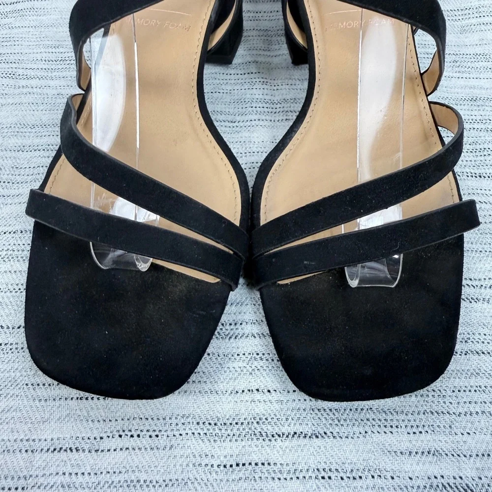 Lauren Conrad Black Suede Block Heel Strappy Sandals Square Toe Sz 7 Dressy